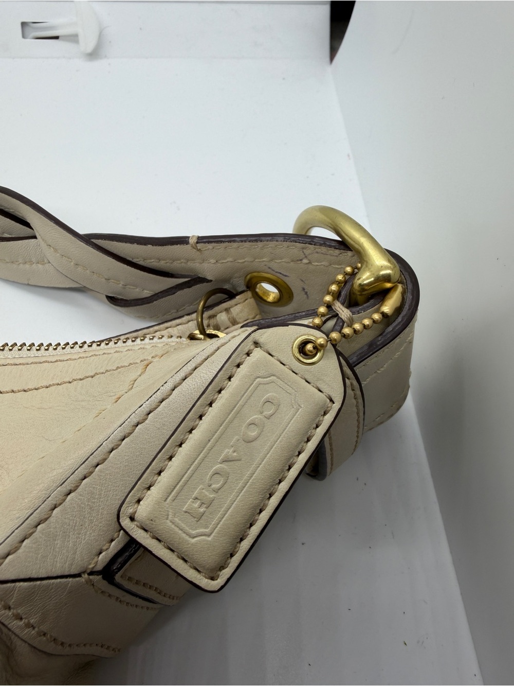 Coach Cream Leather Braided-Handle Hobo Bag - Picture 3 of 5